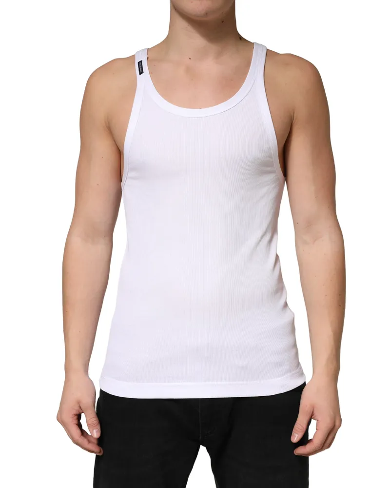 Dolce & Gabbana Men's White Ribbed Cotton Sleeveless Tank Top T-Shirt White