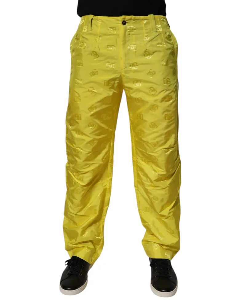 Dolce & Gabbana Men's Yellow Dg Monogram Polyester Straight Pants Yellow