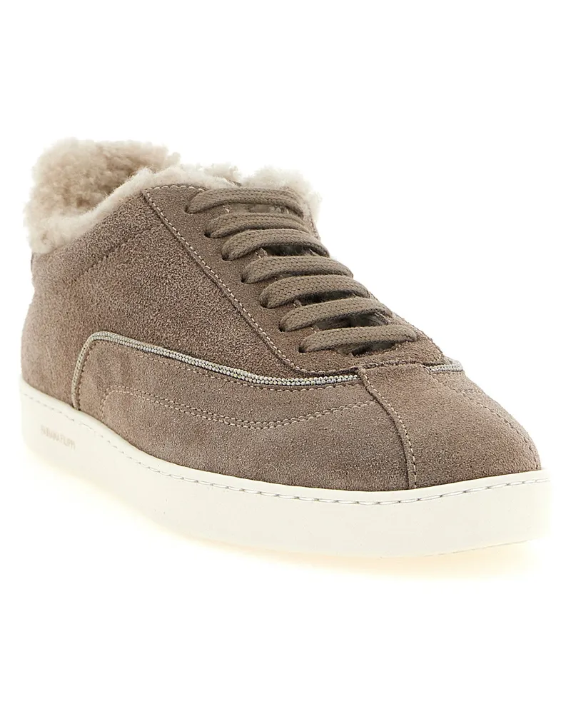 Fabiana Filippi Shearling-Lined Suede Sneaker — Taupe Taupe