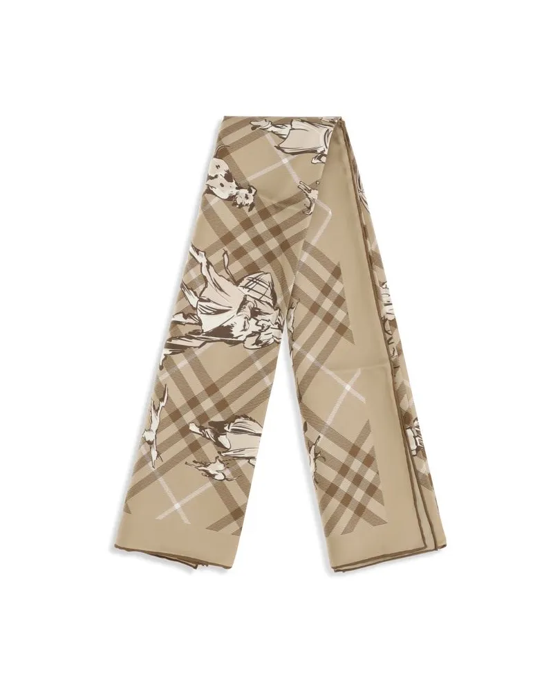 Burberry Check and Paws on Parade Silk Scarf — Beige Beige