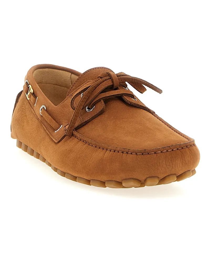 Valentino Garavani Buffalo Leather Lace-Up Loafer — Tan Tan