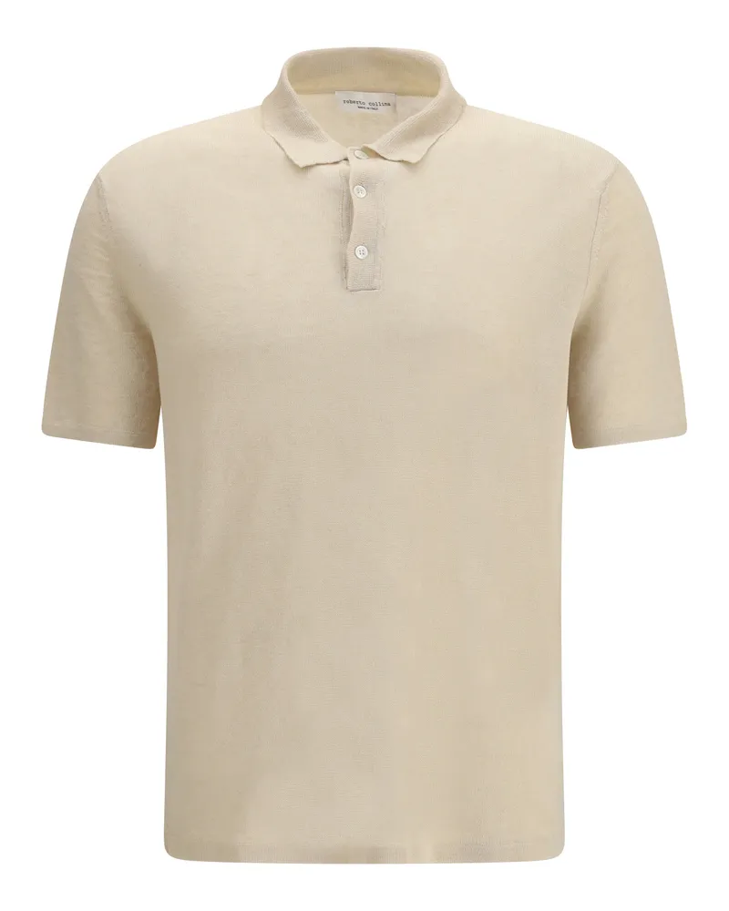 Roberto Collina Men's Polo Shirt Linen Ecru T-shirts And Polos Beige