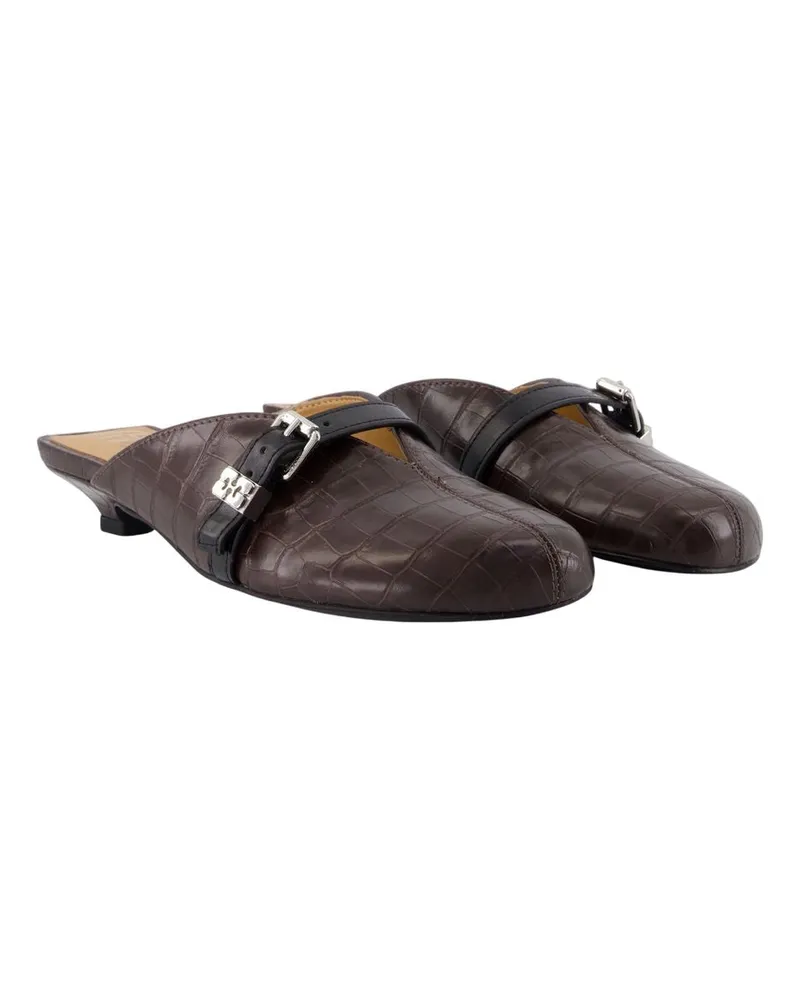 Ganni Women's Sue Kitten Croco Sandals -  Synthetic Brown Shoes Mules Brown
