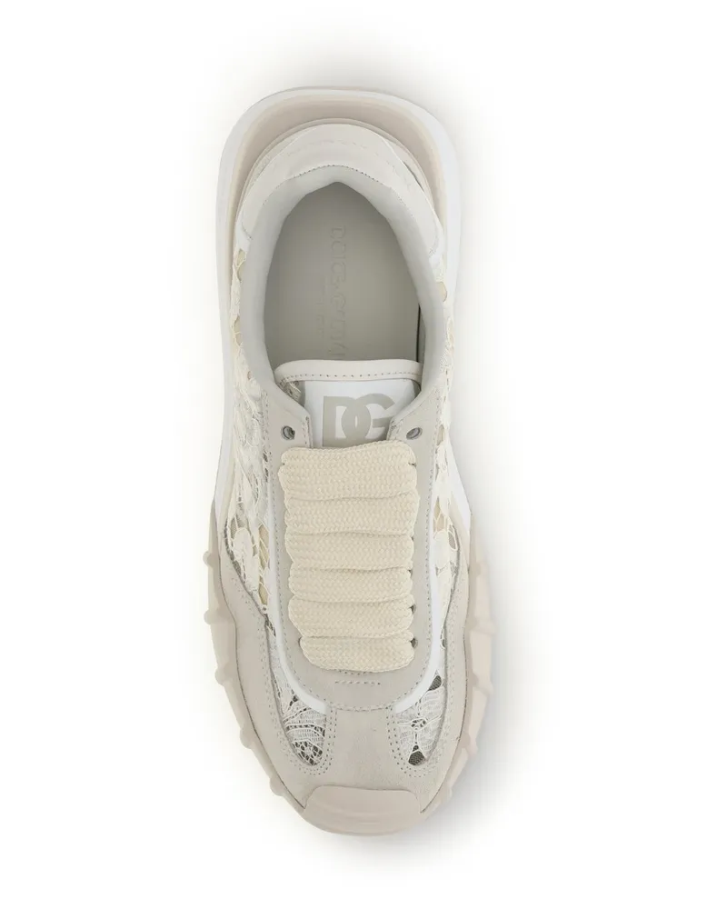 Dolce & Gabbana Women's Sneakers Leather And Lace Beige Beige-Chalk Trainers Beige/chalk Beige