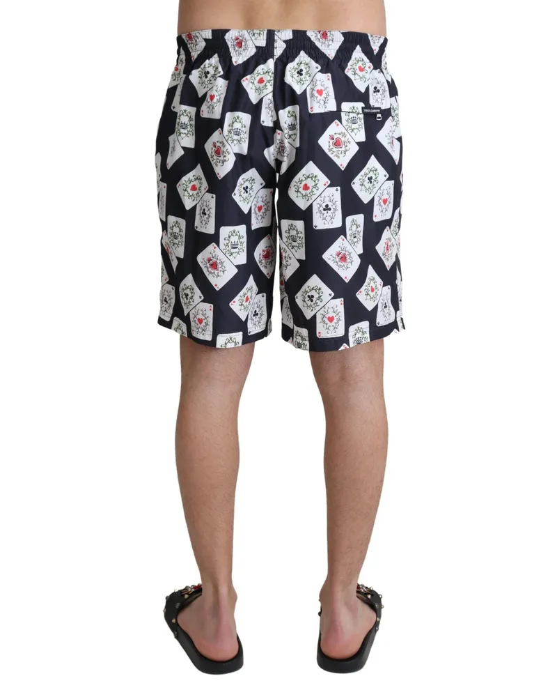 Dolce & Gabbana Men Black Card Deck Print Beachwear Swimshorts Polyester Clothing Black