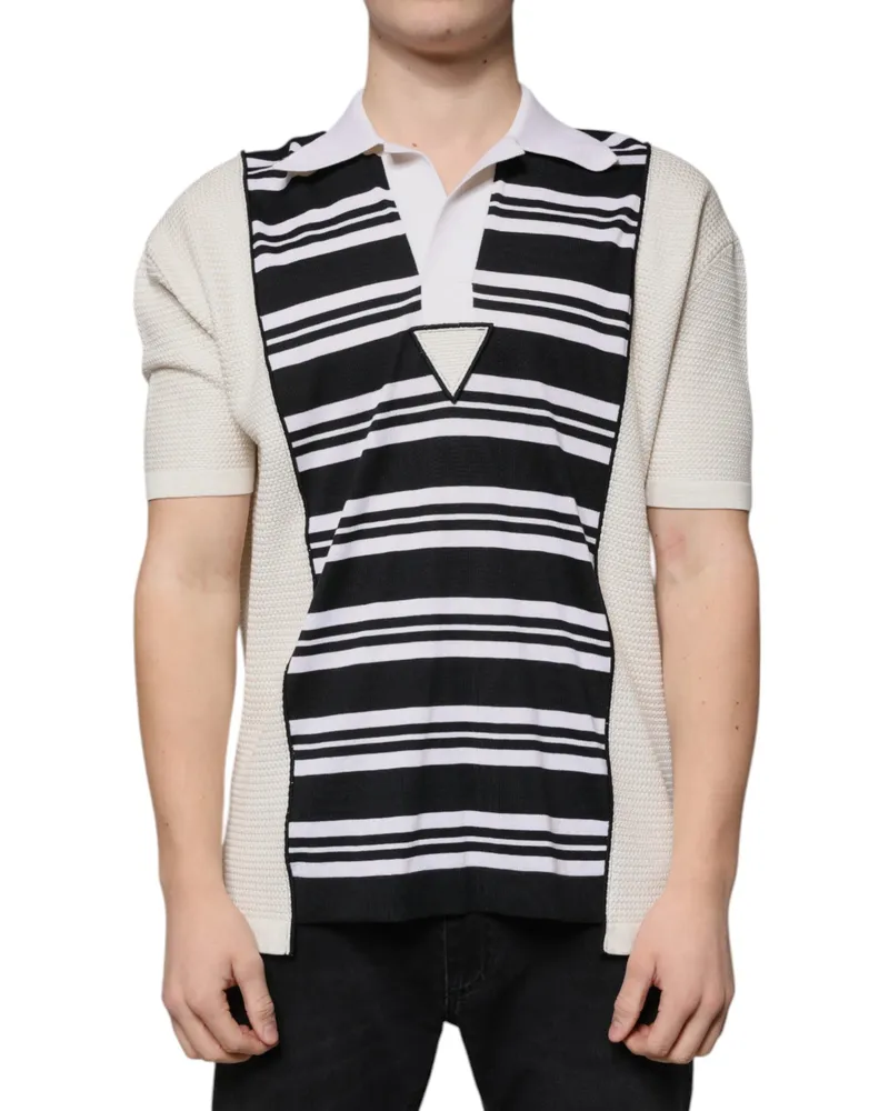 Dolce & Gabbana Men's Striped Silk Blend Polo Multicolor Cotton Cashmere Multicolor