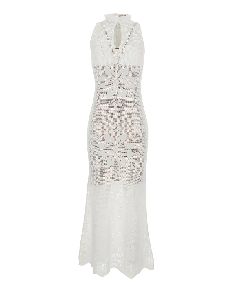 Twin-Set Women's Long Sleeveless Crew Neck Dress White Viscose White