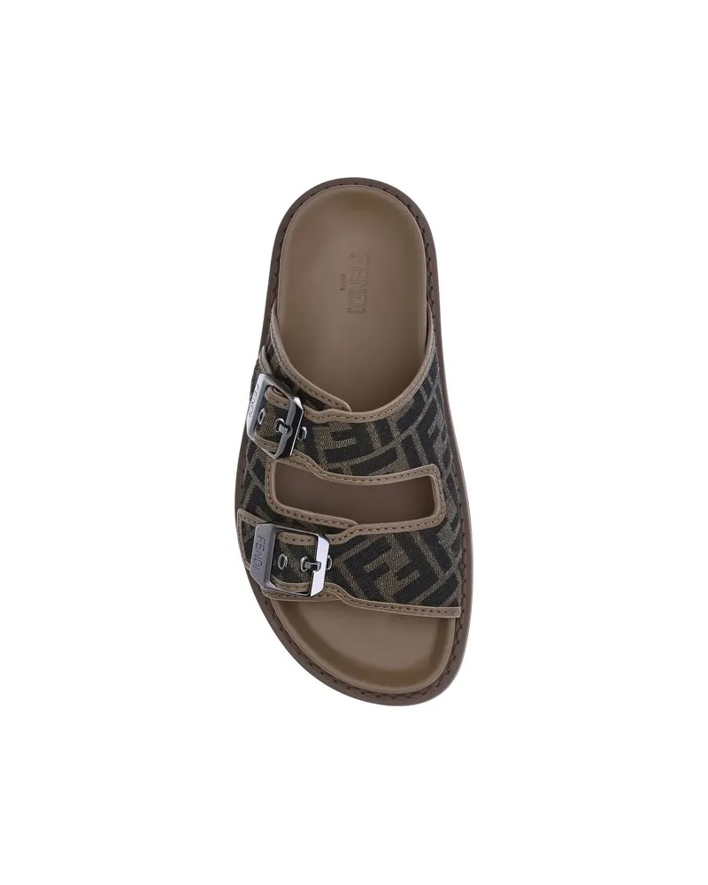 Fendi Men's Brown Calf Leather Bos Taurus Flat Sandals Brown
