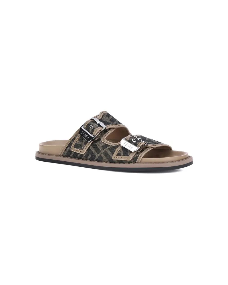 Fendi Men's Brown Calf Leather Bos Taurus Flat Sandals Brown