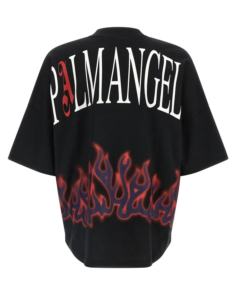 Palm Angels Flame-Print Cotton T-Shirt — Black Black