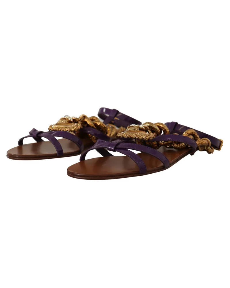 Dolce & Gabbana Women's Purple Leather Devotion Flats Sandals Shoes Purple