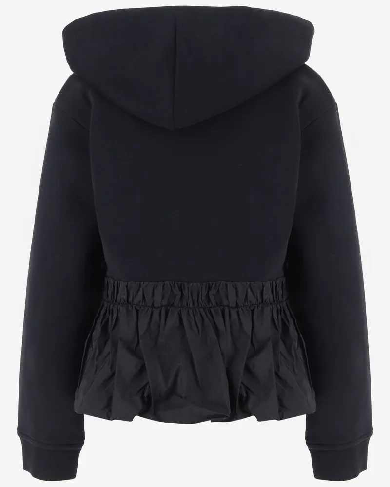 Patou Women Cotton Hoodie With Ruffles And Zipper Black Top Black