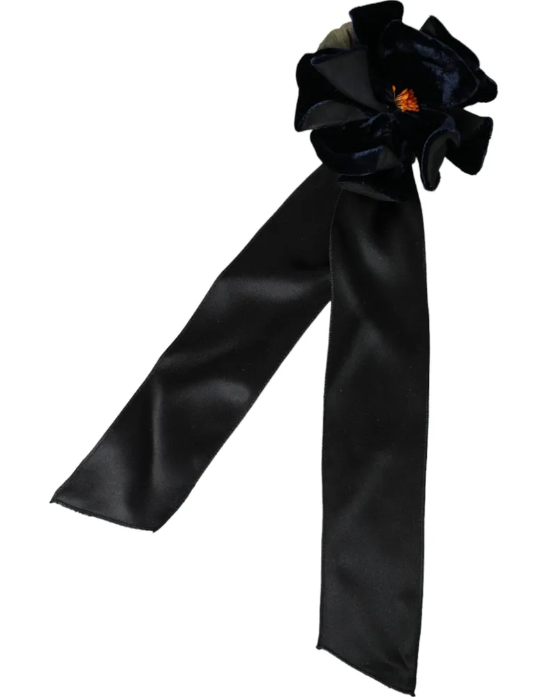 Dolce & Gabbana Men's Black Silk Gold Brass Floral Hair Pin Brooch Viscose Cupro Iron Accessory Black