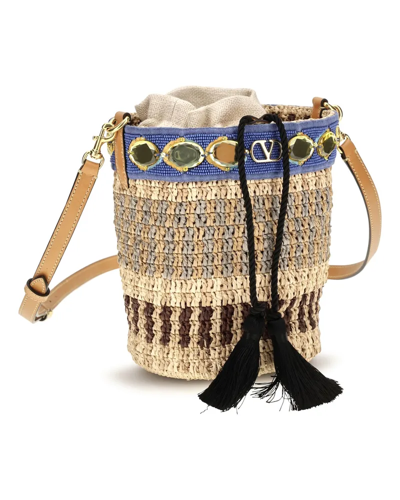 Valentino Garavani Women's Mini Raffia Bucket Bag A0s Beige