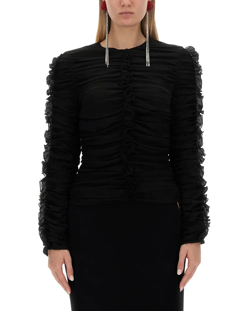 Magda Butrym Ruched Silk Blouse — Black Black