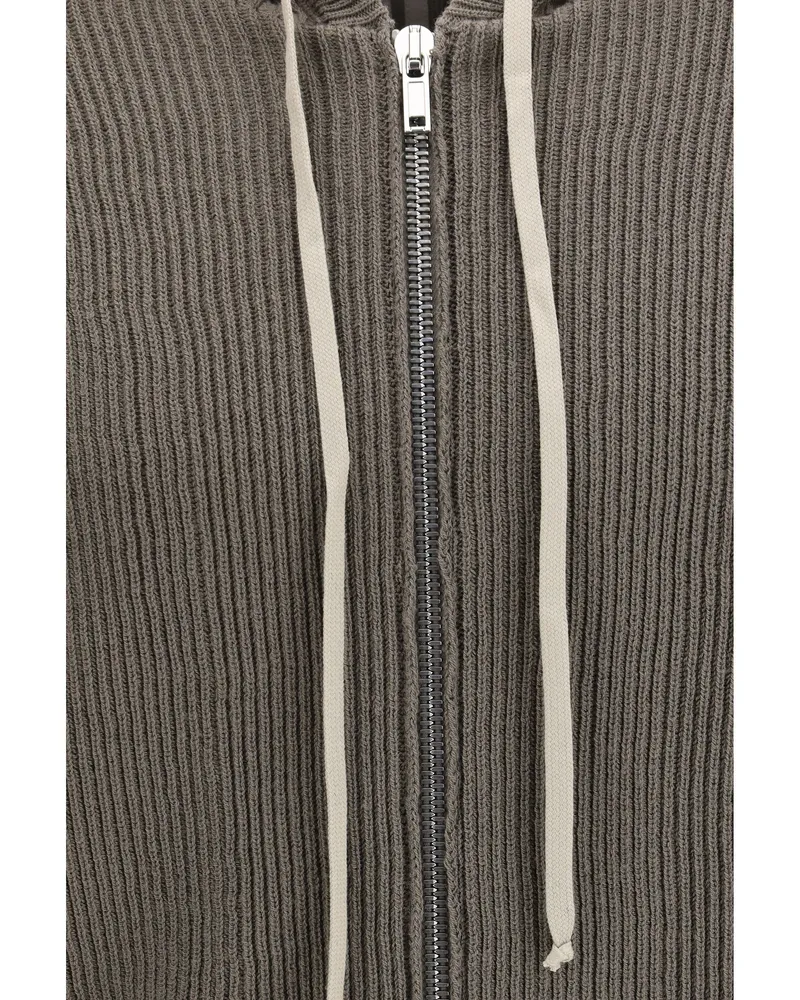 Rick Owens Men's Hoodie Ribbed Virgin Wool Dust Fleece (ovis Aries) Knitwear Sweater Gray