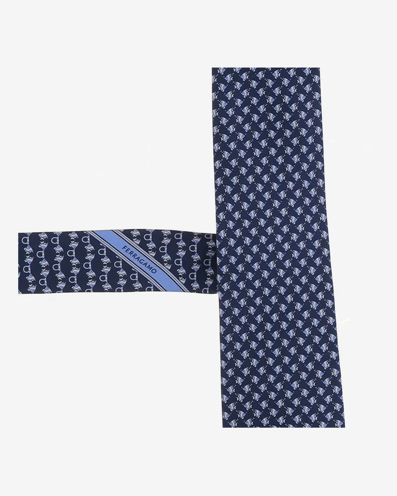 Ferragamo Men's Tie Silk With Pattern — Navy Ties & Bow Navy