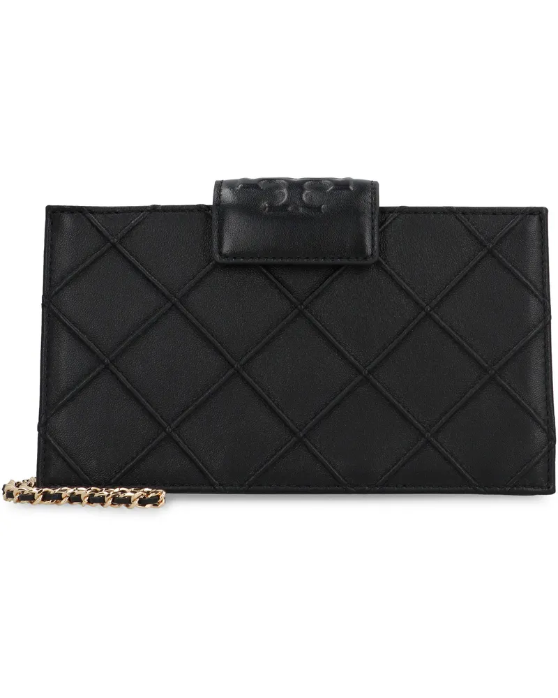 Tory Burch Women's Wallet On Chain Fleming Black Leather Lamb Clutch Bags Black