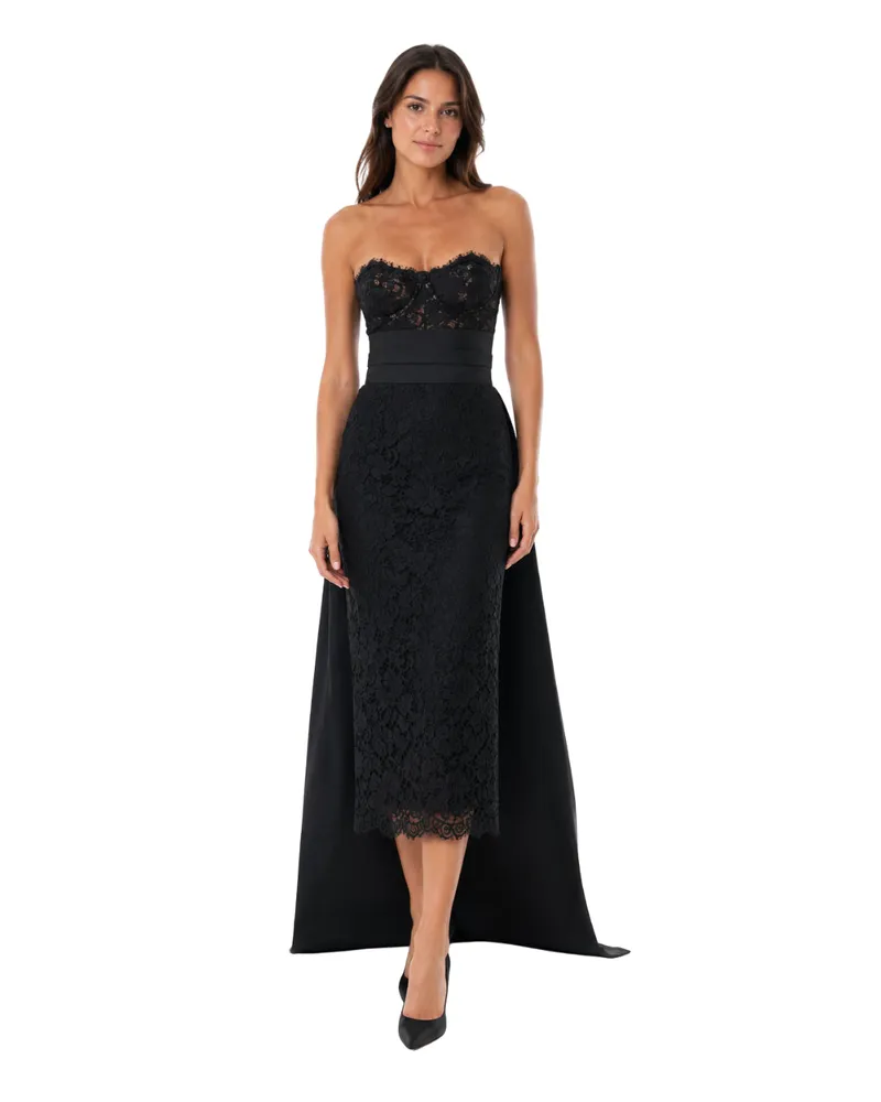 Monique Lhuillier Women's Midi Dress Black Cotton Black