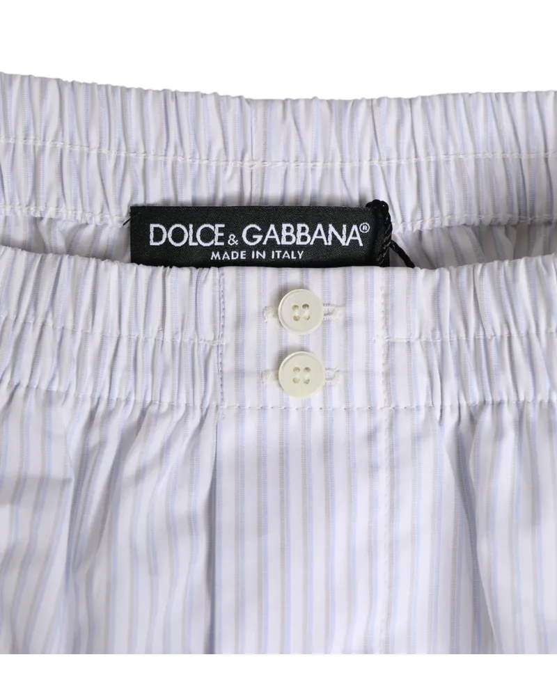 Dolce & Gabbana Men's White Blue Cotton Striped Button Fly Shorts Swimwear White