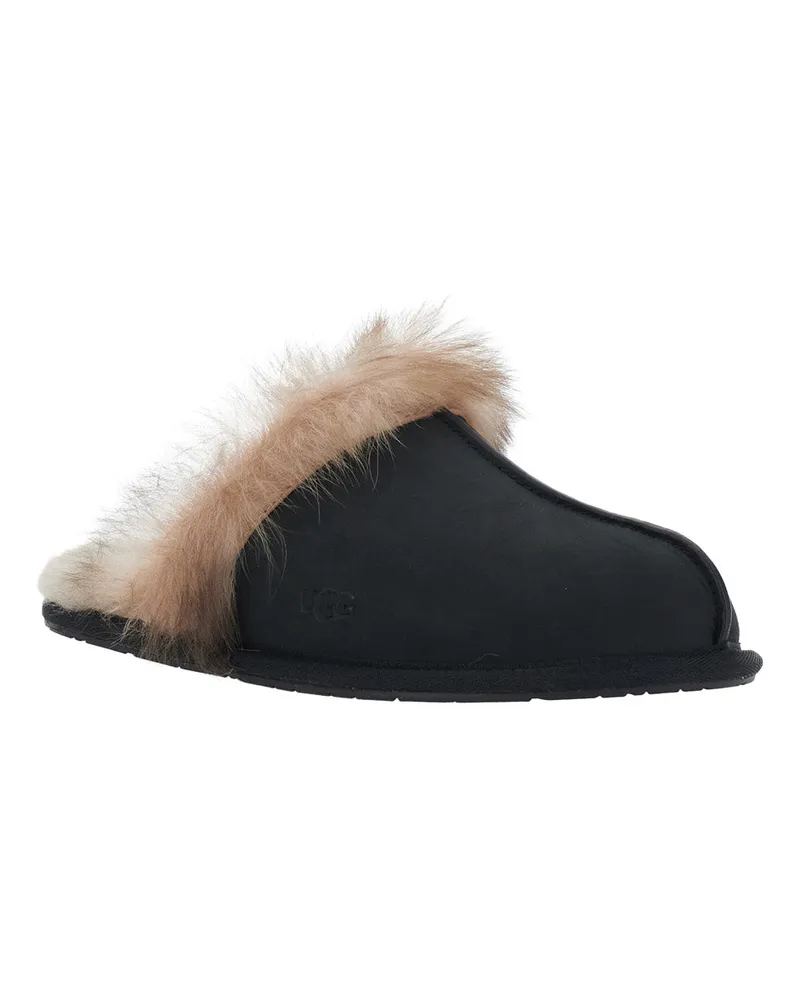UGG Women's Mules Scuffette Nubuck Black Leather - Rubber Black