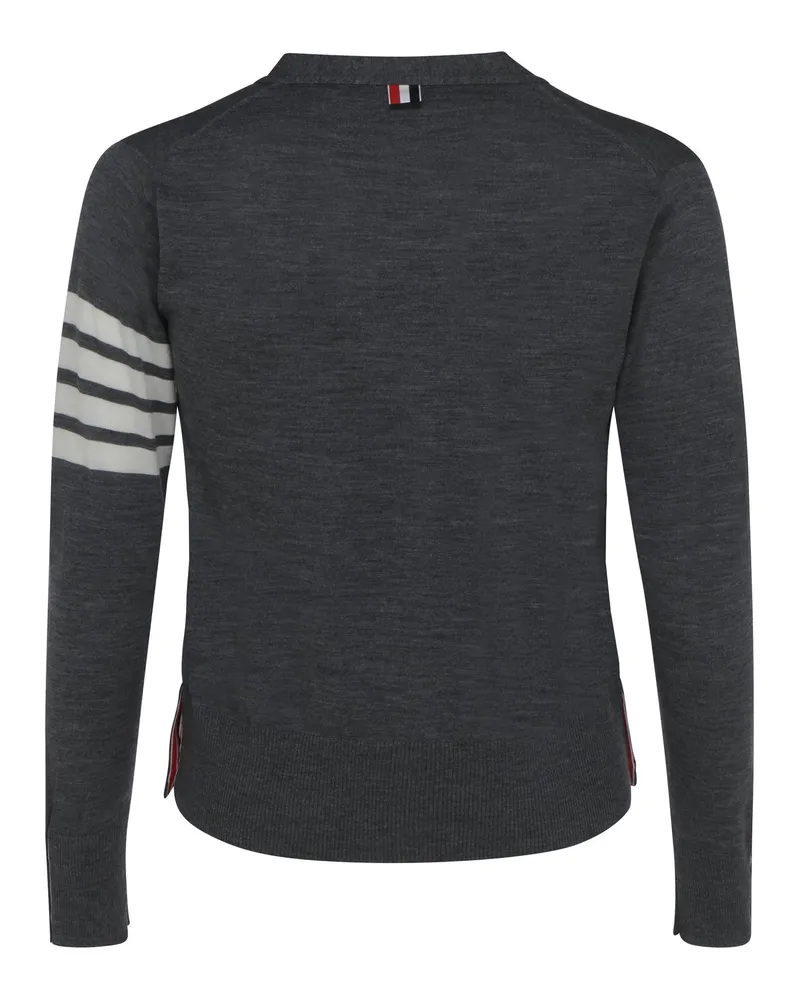 Thom Browne Men's Fleece Wool Cardigan Med Grey Sweater Gray
