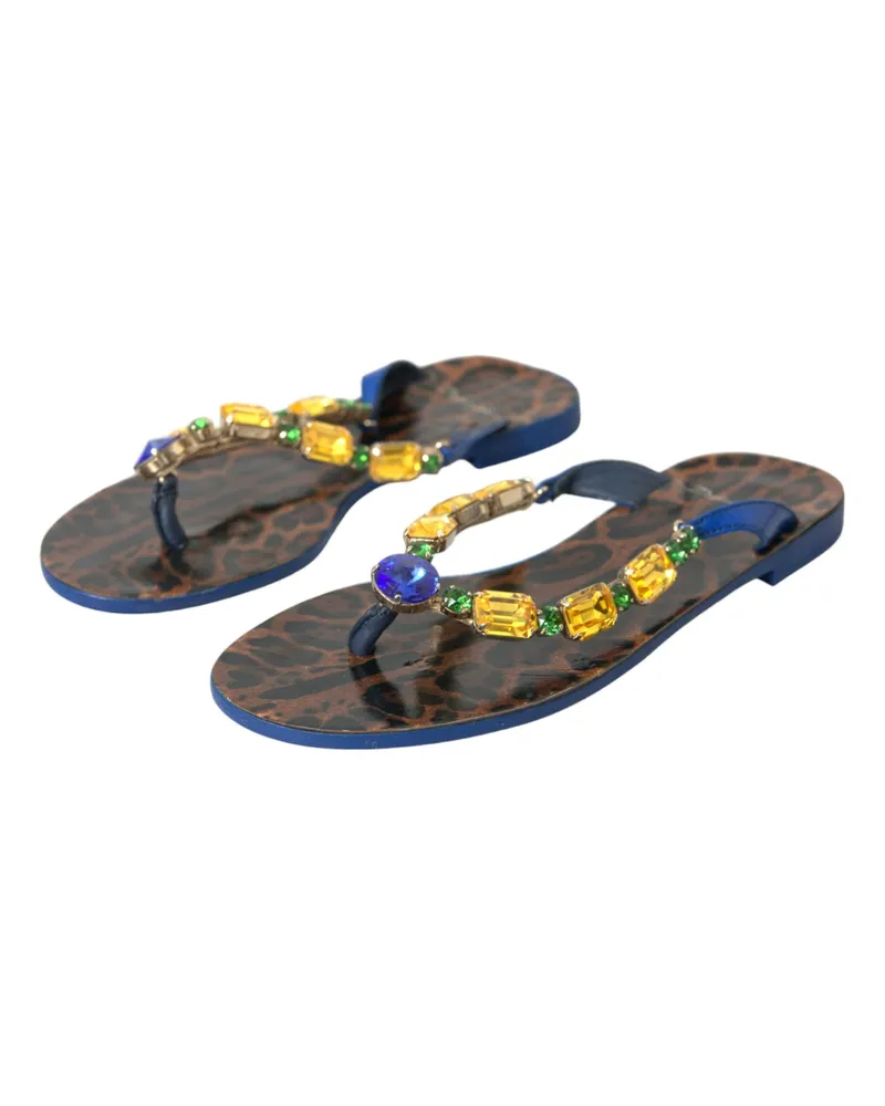 Dolce & Gabbana Women's Blue Crystal Calf Leather Beachwear Shoes Blue