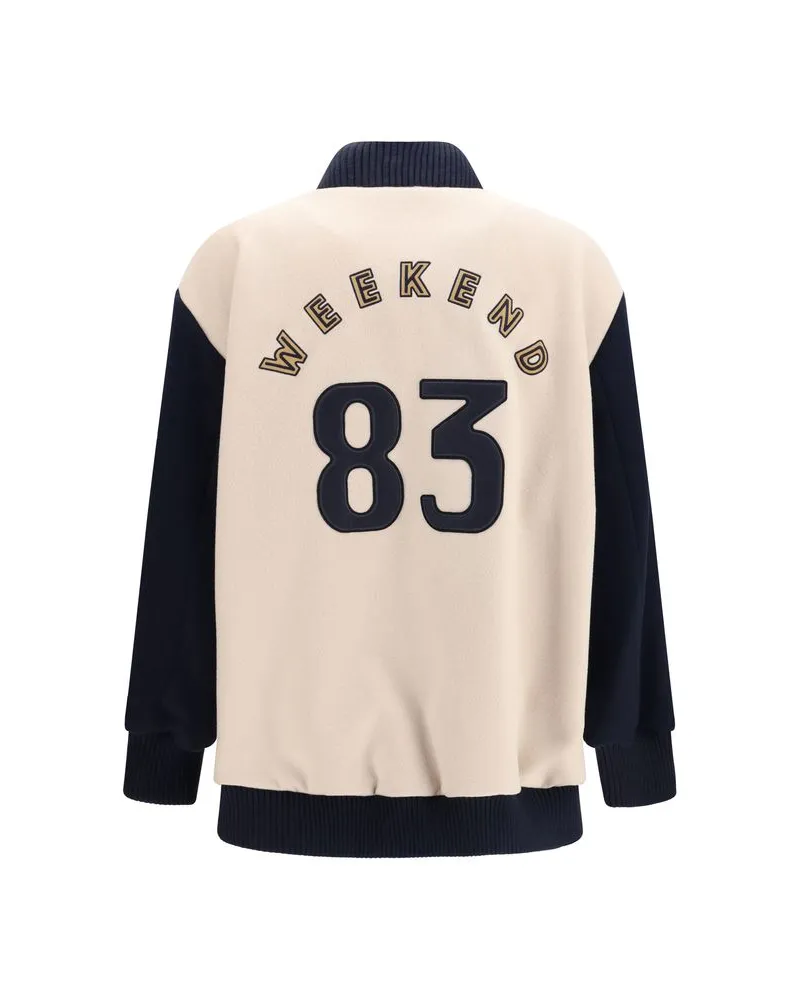 Max Mara Women's Blue Wool Oves Aries Bomber Clothing Beige