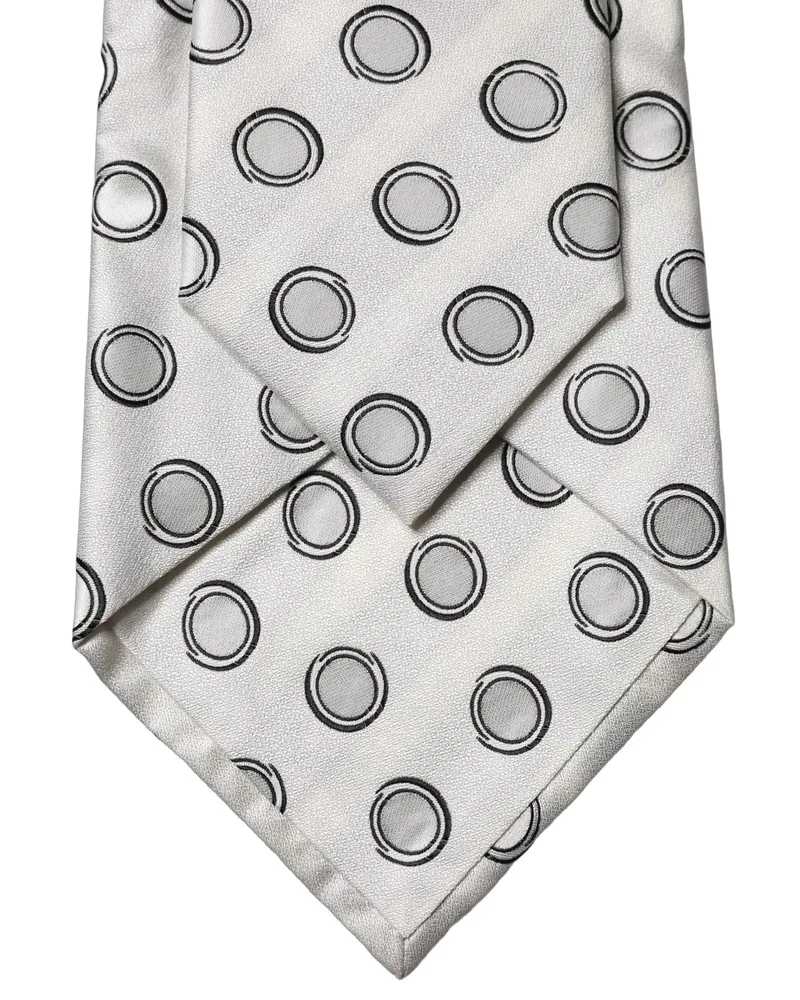 Dolce & Gabbana White Gray Polka Dot Silk Adjustable Women Necktie Tie White