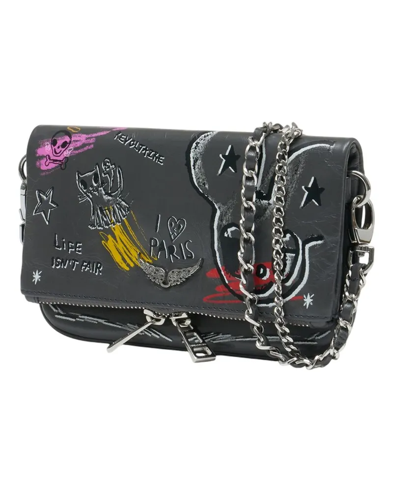Zadig & Voltaire Women's Rock Nano Humberto Bag -  Leather Multicolor Calfskin Shoulder-Hobo-Bags Black