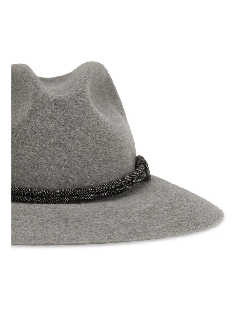 Brunello Cucinelli MCAP90232 Felt with Leather Band Fedora — Gray Gray