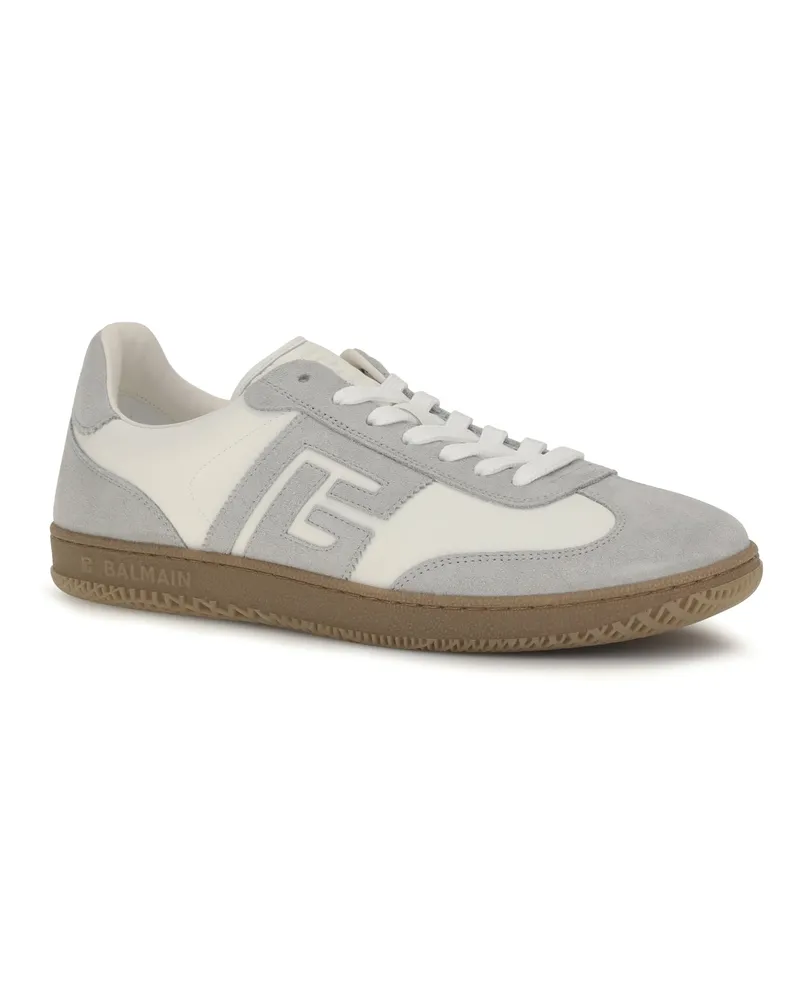Balmain Men's Swan Sneakers Suede And Smooth Leather Gris Clair-Blanc Clair/blanc Gray