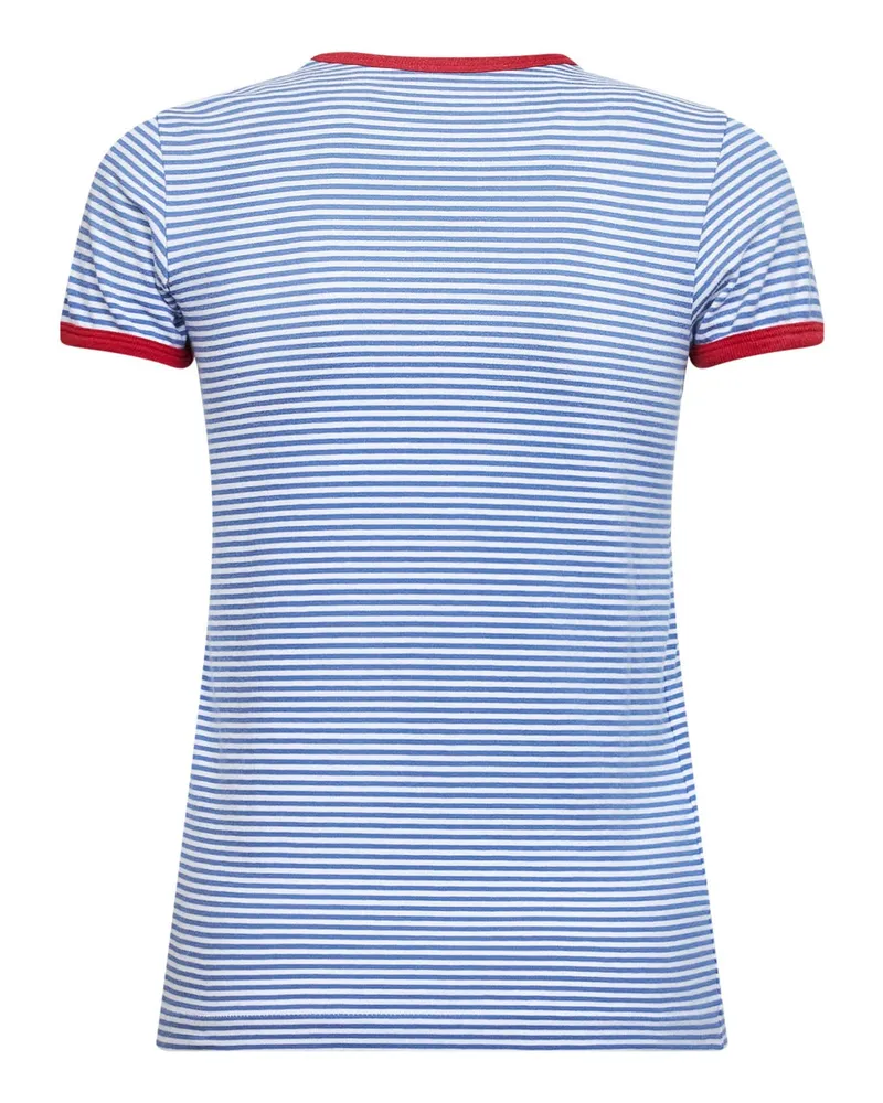 Prada Women's Periwinkle Blue And Red Striped T-Shirt Cotton T-Shirts & Jerseys Blue