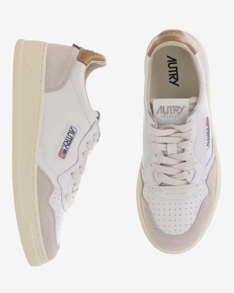 AUTRY Women's Sneakers Medalist Low Brown Leather And Suede - Rubber Trainers White