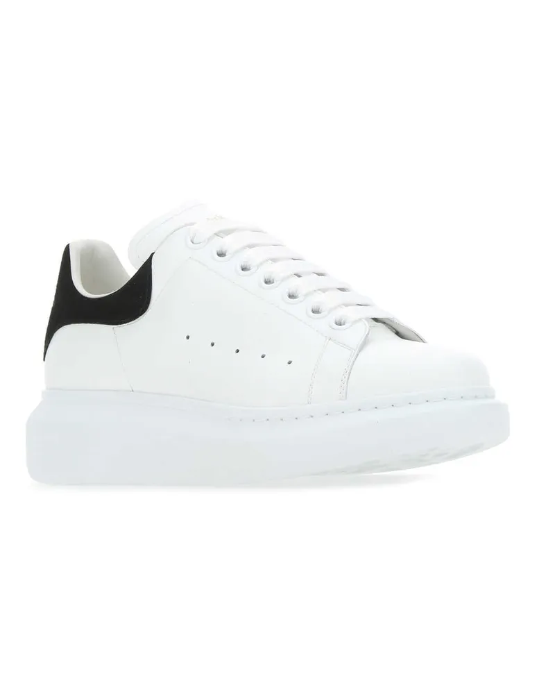 Alexander McQueen Leather with Black Suede Heel Sneakers — White White