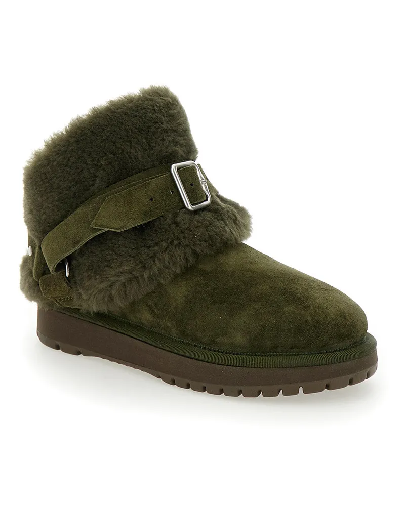 Burberry Women's Green Ankle Boots With Strap Suede And Shearling Sheep Green