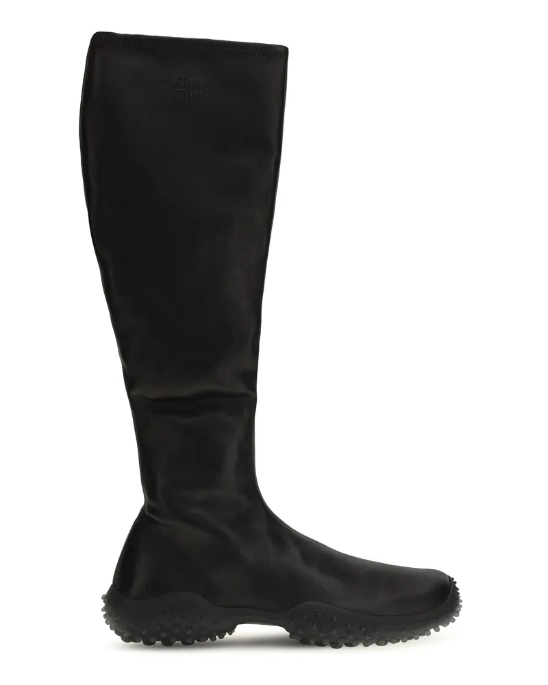 Miu Miu Stretch Nappa Leather Tall Boot — Black Black