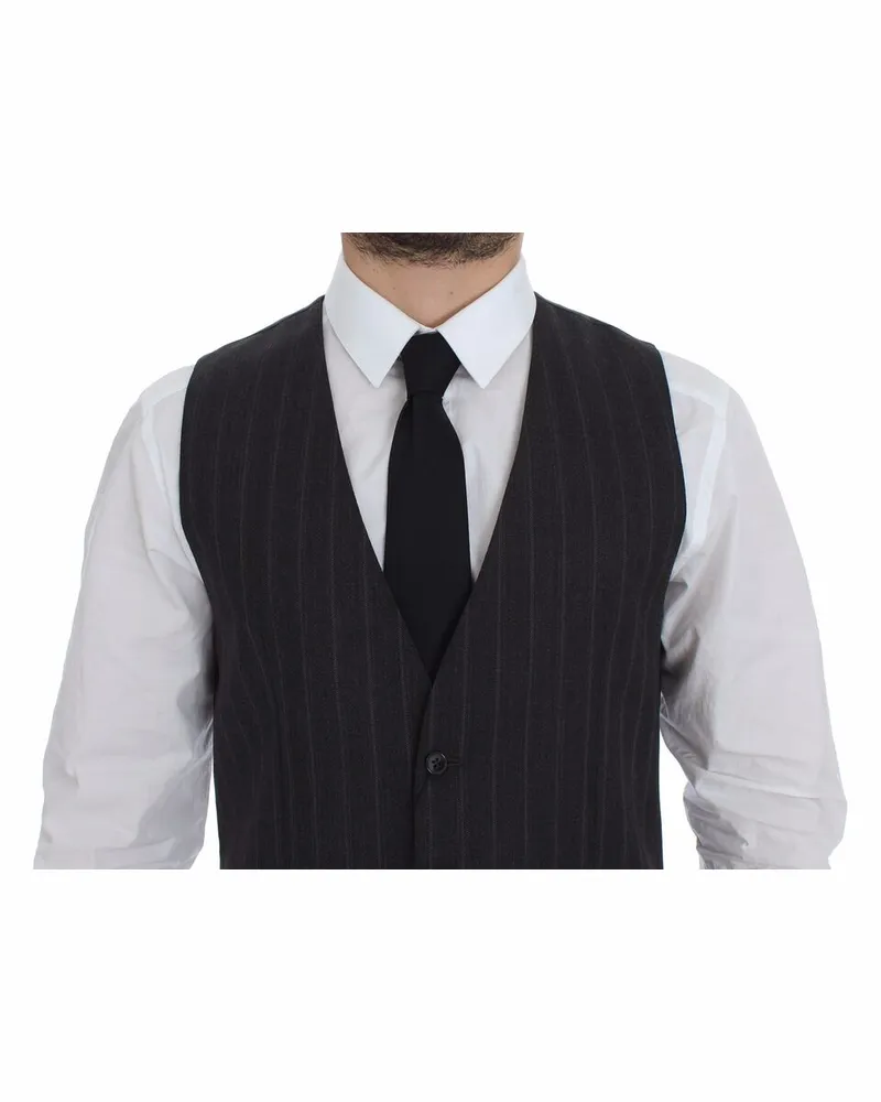 Dolce & Gabbana Gray Striped Wool Vest — Gray Gray
