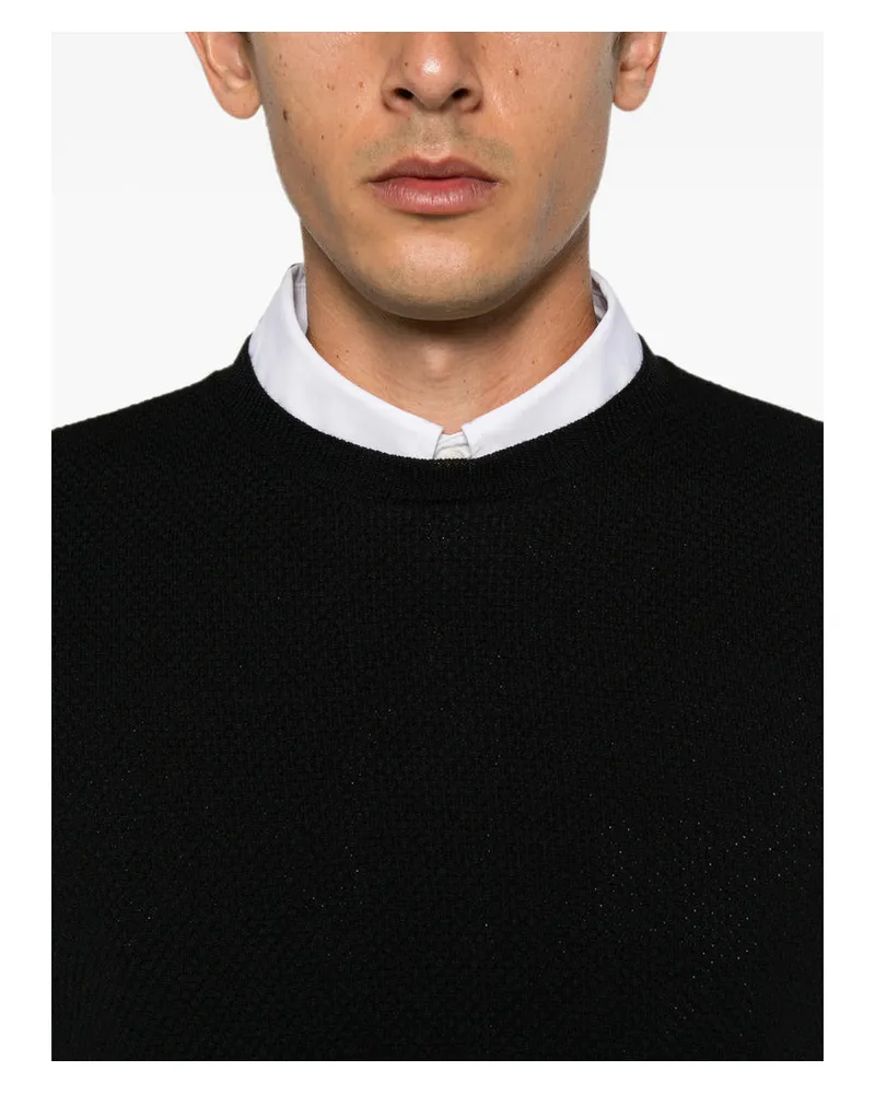 Zanone Waffle Knit Virgin Wool Sweater — Black Black