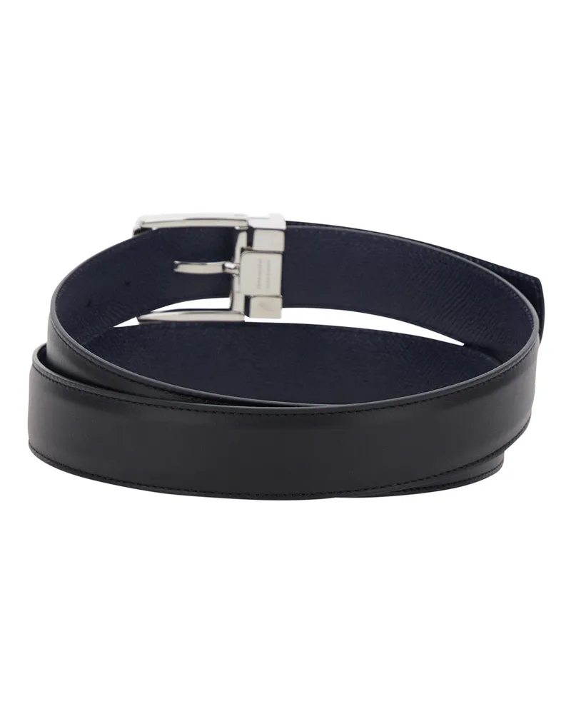Ferragamo Men's Belt Double-Adjustable Black Leather Buckle Black