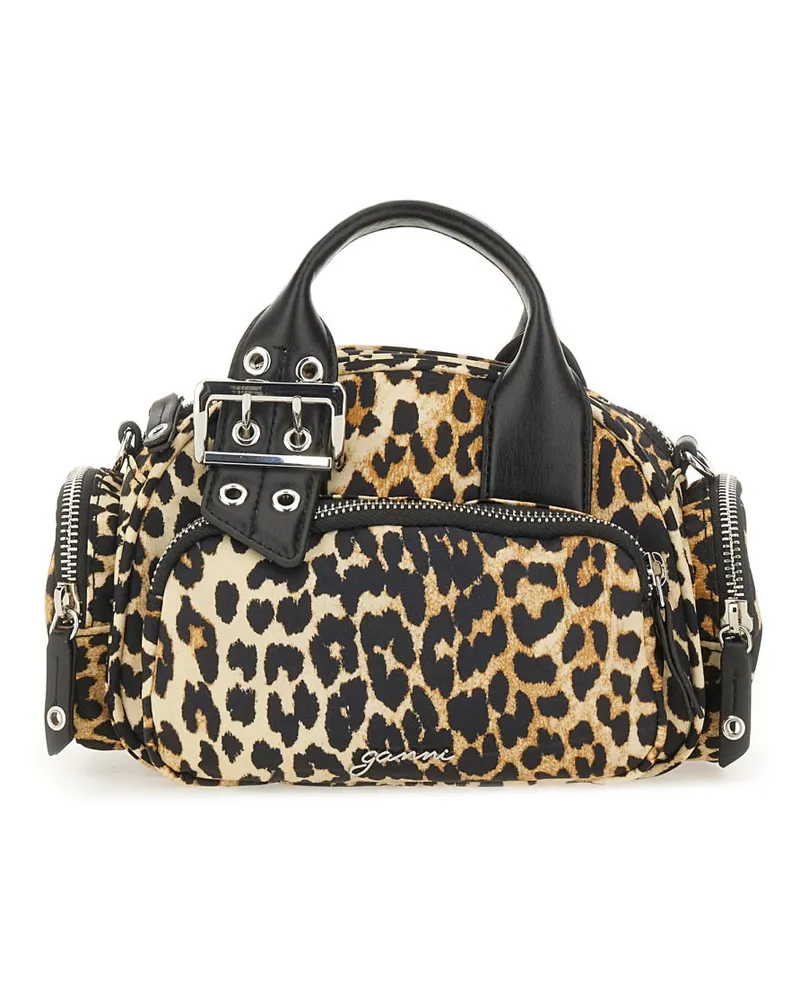 Ganni Women's Polochon Bag Animalier Pattern Recycled Nylon Handbags Hand Multicolor