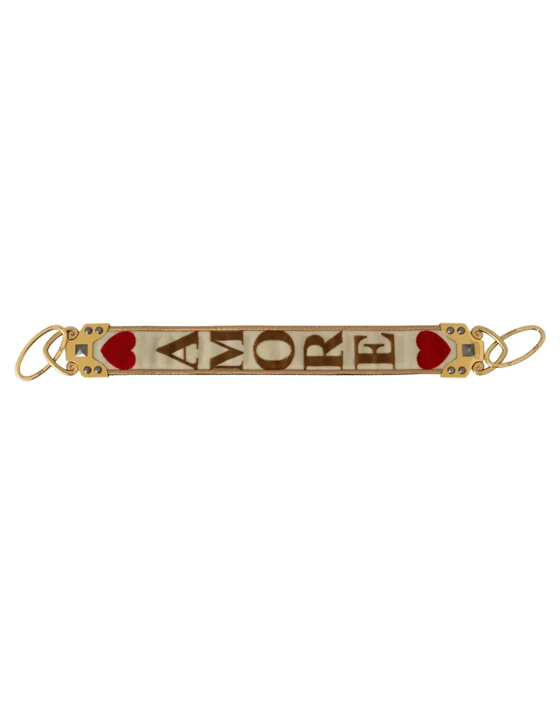 Dolce & Gabbana Women's Gold White Textile Leather Amore Shoulder Strap Bag Gold