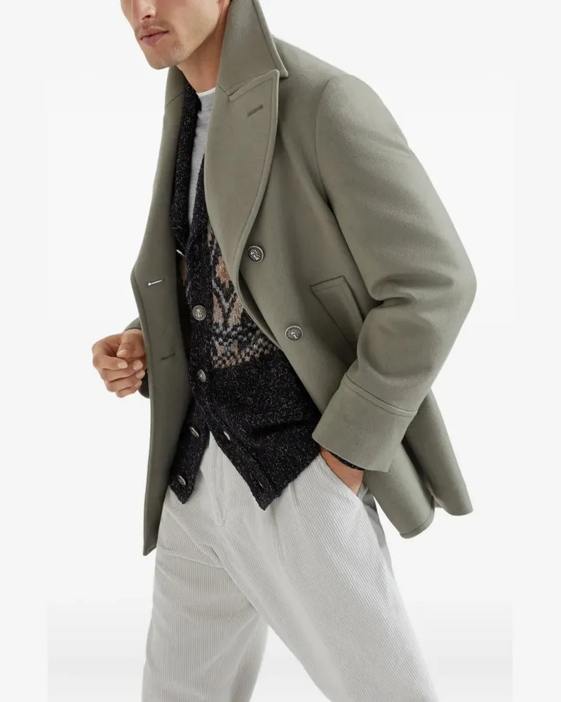 Brunello Cucinelli Women's Double-Breasted Wool Coat Aw25 M Green