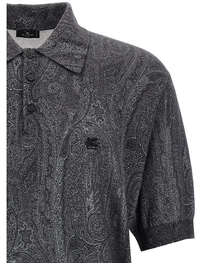 Etro Men's Multicolor Silk Polo Shirt Gray