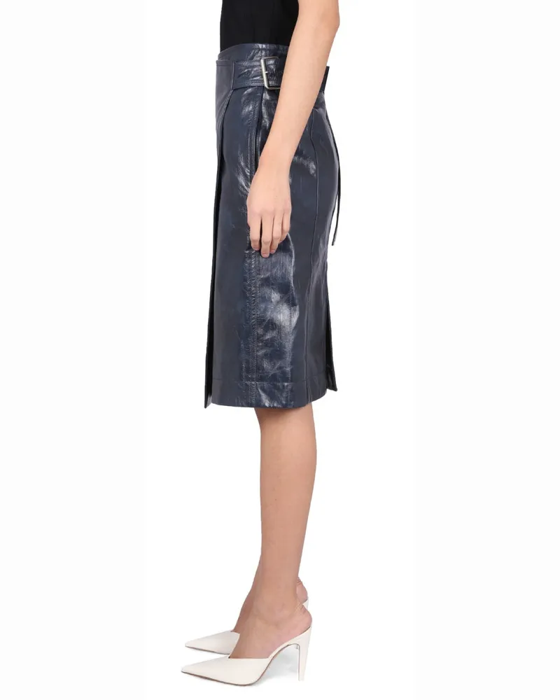 Bottega Veneta Embossed Eel Nappa Leather Midi Skirt — Blue Blue