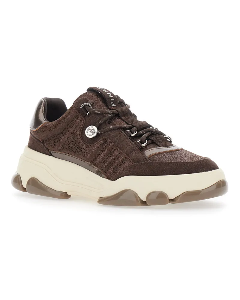 Pinko Women's Sneakers Athena 01 Brown Cow Leather Trainers Brown