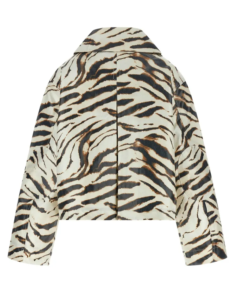 Ganni Zebra-Print Laminated Jacket — Cream Cream
