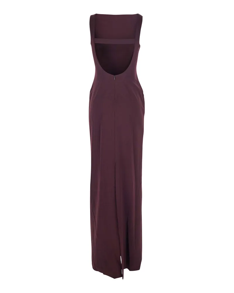 Solace London Women's Bordeaux Long Dress With Square Neckline Polyester Burgundy