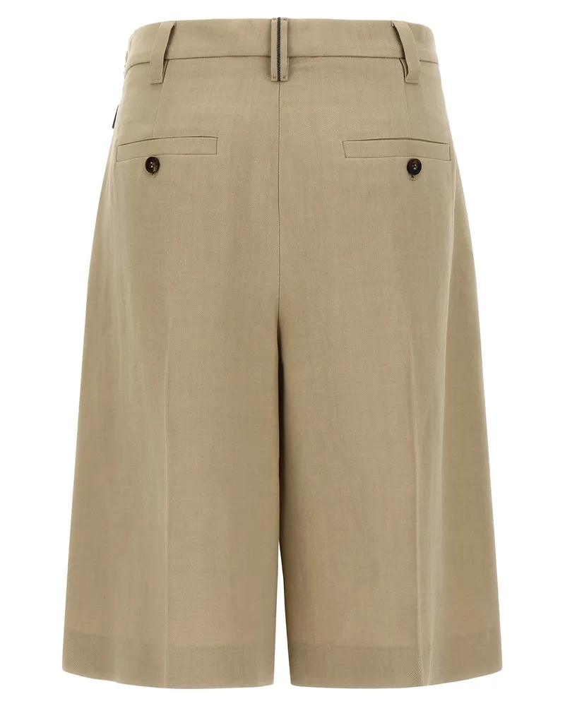 Brunello Cucinelli Linen Blend Twill Bermuda Shorts — Beige Beige