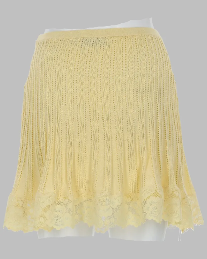 Self-Portrait Openwork Knit Mini Skirt — Yellow Yellow